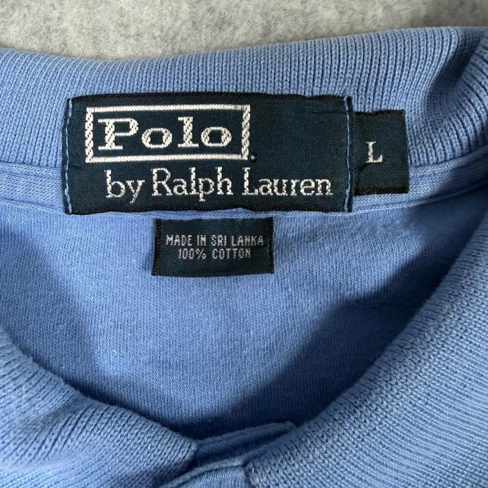 Polo Ralph Lauren Mens Large Blue Short Sleeve Cotton Polo Shirt Orange Pony
